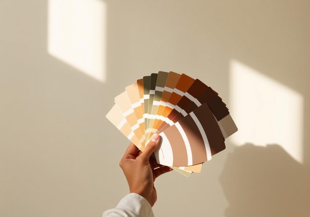 Designer holding a fan deck of paint color swatches