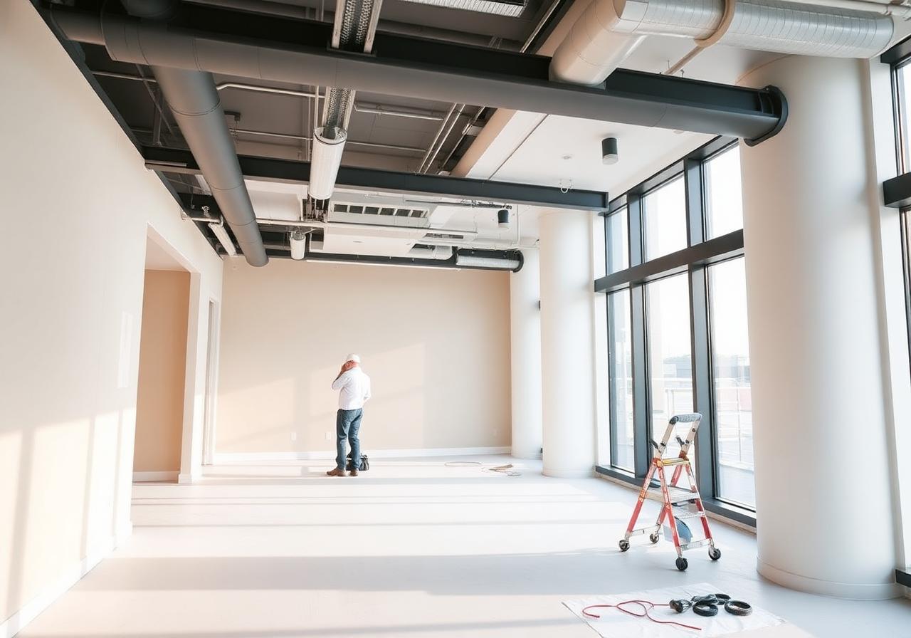 Modern commercial office interior being repainted