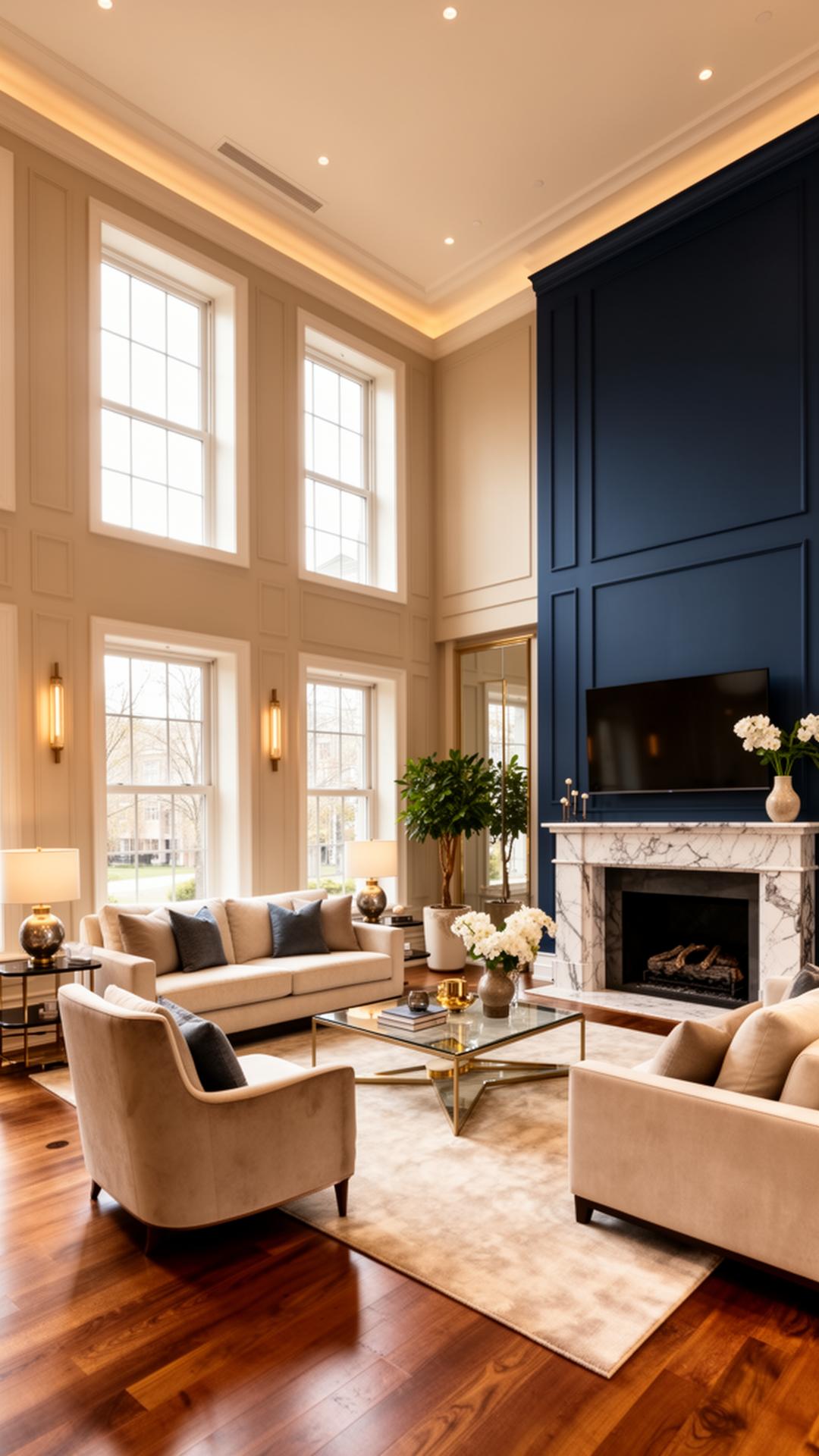 Elegant interior painted in cream and navy