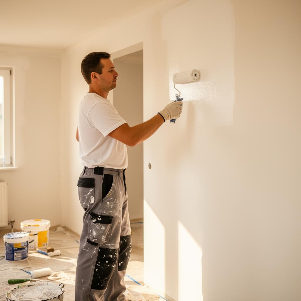 Professional painter rolling walls